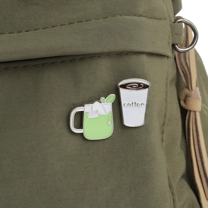 Enamel coffee and matcha tea cup brooch set for backpacks and clothing accessories