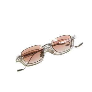 Modern rectangular sunglasses with semi-rimless frames and soft brown gradient lenses