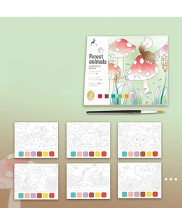 Detail of forest animal watercolor book with 20 pages and 6-color built-in paints