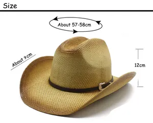Tableau détaillé des tailles du chapeau de cowboy en paille naturelle avec ruban cuir
