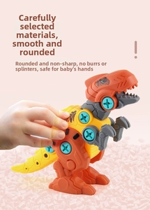 Close-up of DIY dinosaur toy with smooth edges and screw-in parts for safe kids' assembly
