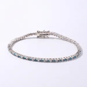 Tennis bracelet detail showing 18.0cm length with blue and white cubic zirconia stones