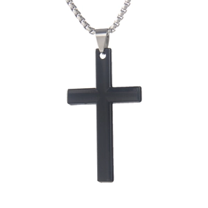Minimalist vintage stainless steel necklace featuring a black cross pendant on a silver chain