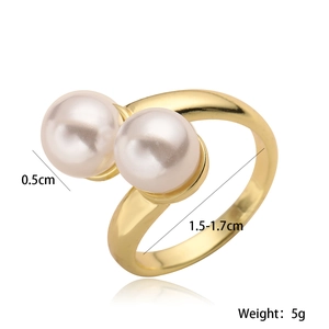 18K gold plated double pearl open ring for women with 0.5cm pearls and minimalist design