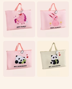 Detail view of four large-capacity waterproof storage bags with cartoon animal patterns