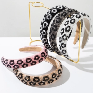 Handmade Seed Beaded Wide Headband Leopard Pattern Geometric Alloy Fashion Hair Band For Women Vintage Ethnic Style Hair Accessories