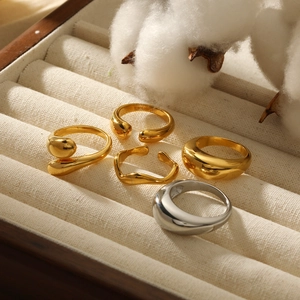 Minimalist 18K gold and silver plated stainless steel water drop ring set for women