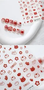 Macro shot of 2024 Year of the Dragon embossed nail stickers with red festive motifs