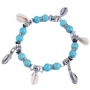 Bohemian Beaded Bracelet Alloy Turquoise Natural Shell Charm Rhinestone Elastic Beach Jewelry For Women