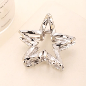 Polished silver alloy star hair claw clip with metallic spring for ponytail styling