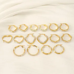 Orecchini A Cerchio In Acciaio Inossidabile Placcato Oro 18K Per Donna Con Zircone Strass Chiave Greca Cuore Regalo