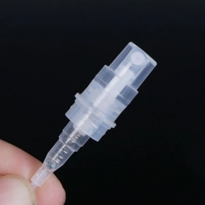 Clear plastic perfume spray pump head for 2ml-5ml sample bottles with internal spring