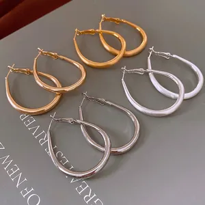 Minimalist Oval Teardrop Hoop Earrings For Women Copper With Silver Earring Post Real Gold Plated Ins Style High End