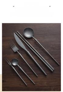 Macro view of food-grade 304 stainless steel cutlery set with vintage matte grey finish