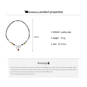 Detailed size and weight specs for a handmade ceramic bead necklace with leather cord