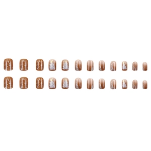 24pcs Christmas press-on nails with brown gradient star and festive tree designs