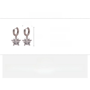 Detailed view showing dimensions and materials of zircon star pendant earrings in silver