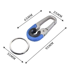 Detailed dimensions of business car keychain with blue anti-slip rubber grip and 95mm length