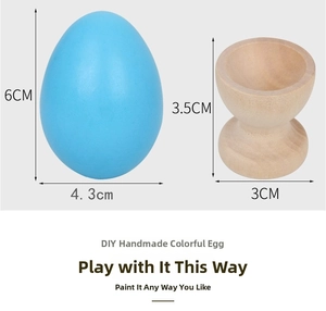 Vue détaillée d'un œuf de Pâques en bois de 6 cm avec support pour peinture créative DIY