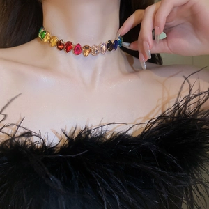 Luxury teardrop crystal choker for women with vibrant multi-color gemstones set in metal