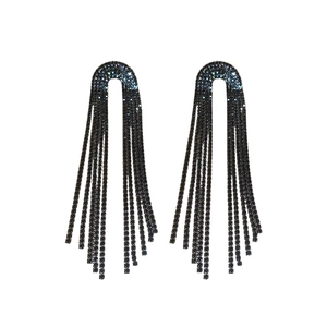 Elegant dark luxury tassel earrings with full crystal water drops and silver pins