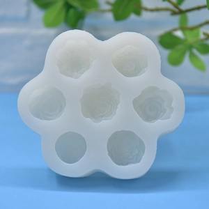 Translucent 7-cavity rose flower silicone mold for DIY cake, soap, and candle making