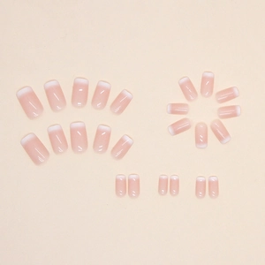Glossy French ombre press-on nails with soft pink to white gradient in square shape
