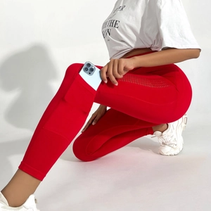 Pantalon de Yoga Taille Haute Sans Couture Avec Poches Latérales Design Maille Ajourée Leggings Fitness Remonte-fesses Femme Course