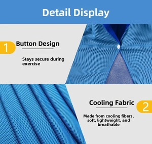 Detail of the cooling towel snap button design and breathable mesh fabric texture