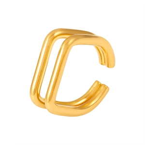 Minimalist double-layered U-shaped open ring in 18K gold-plated stainless steel finish