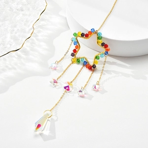 K9 crystal suncatcher with golden star design and colorful beads for garden window decor