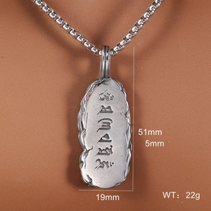 Polished stainless steel Thangka pendant necklace with exotic cultural engravings on leather