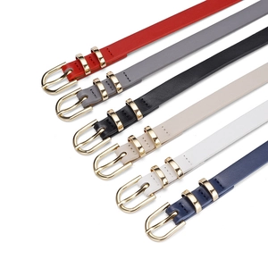 Slim minimalist leather belts for women in six colors with gold metal buckles