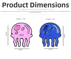 Size chart for cute jellyfish enamel pins showing dimensions of 2.5cm by 2.8cm