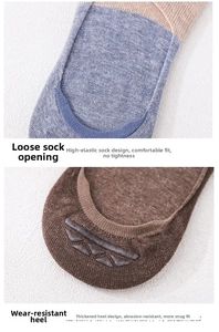 Detail of high-elasticity cuff and thickened heel on cotton invisible boat socks