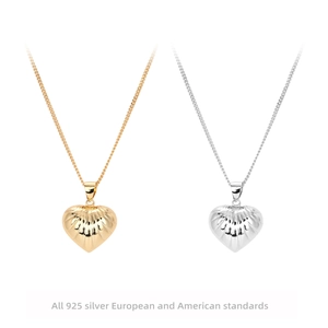 925 Sterling Silver Heart Pendant Necklace For Women Minimalist Radial Texture Clavicle Chain Elegant Light Luxury Jewelry