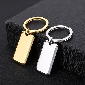 Minimalist square plate titanium steel keychains in polished gold and silver finishes