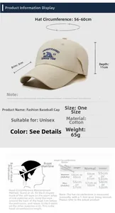 Detailed size chart for quick-dry baseball cap showing dimensions and head circumference tips