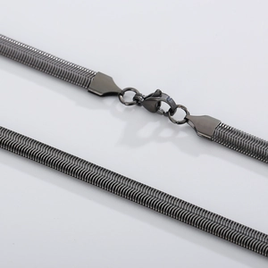 Flat snake bone chain necklace in gunmetal finish with lobster clasp for men