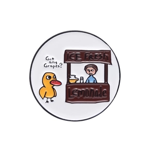 Cartoon duck meme enamel pin with Got any Grapes text for clothing and scarf decoration