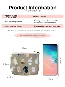 Detailed comparison of cute rabbit print canvas coin purse size with a smartphone