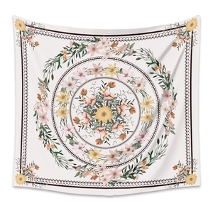 Bohemian floral mandala tapestry in pink and yellow tones for home wall decoration