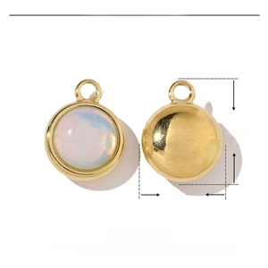 Detailed dimensions of a gold stainless steel heart pendant with natural stone inlay