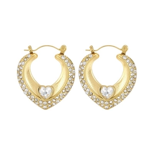 Boucles d'oreilles cœur vintage dorées avec cristaux étincelants pour femmes