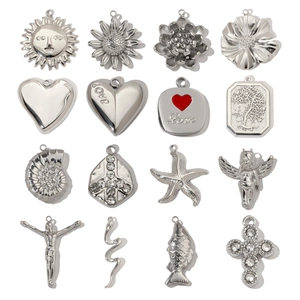 Stainless Steel DIY Pendants Charms Silver Tone Vintage Cross Sunflower Angel Heart Starfish For Jewelry Making Women