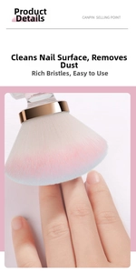 Macro detail of high density gradient soft bristle nail dust brush with golden ferrule