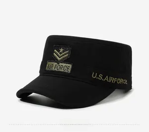 Detail view of tactical flat top army cap with AIR FORCE embroidery and sturdy peak