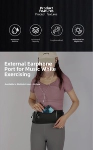 Détail de la ceinture de course étanche avec prise casque et bande réfléchissante