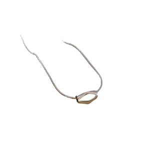 Minimalist silver titanium steel necklace with a geometric rhombus pendant on snake chain