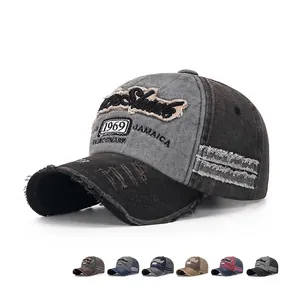 Casquette De Baseball Vintage 100% Coton Délavé Brodé Bord Effiloché Réglable Chapeau Soleil Unisexe Streetwear